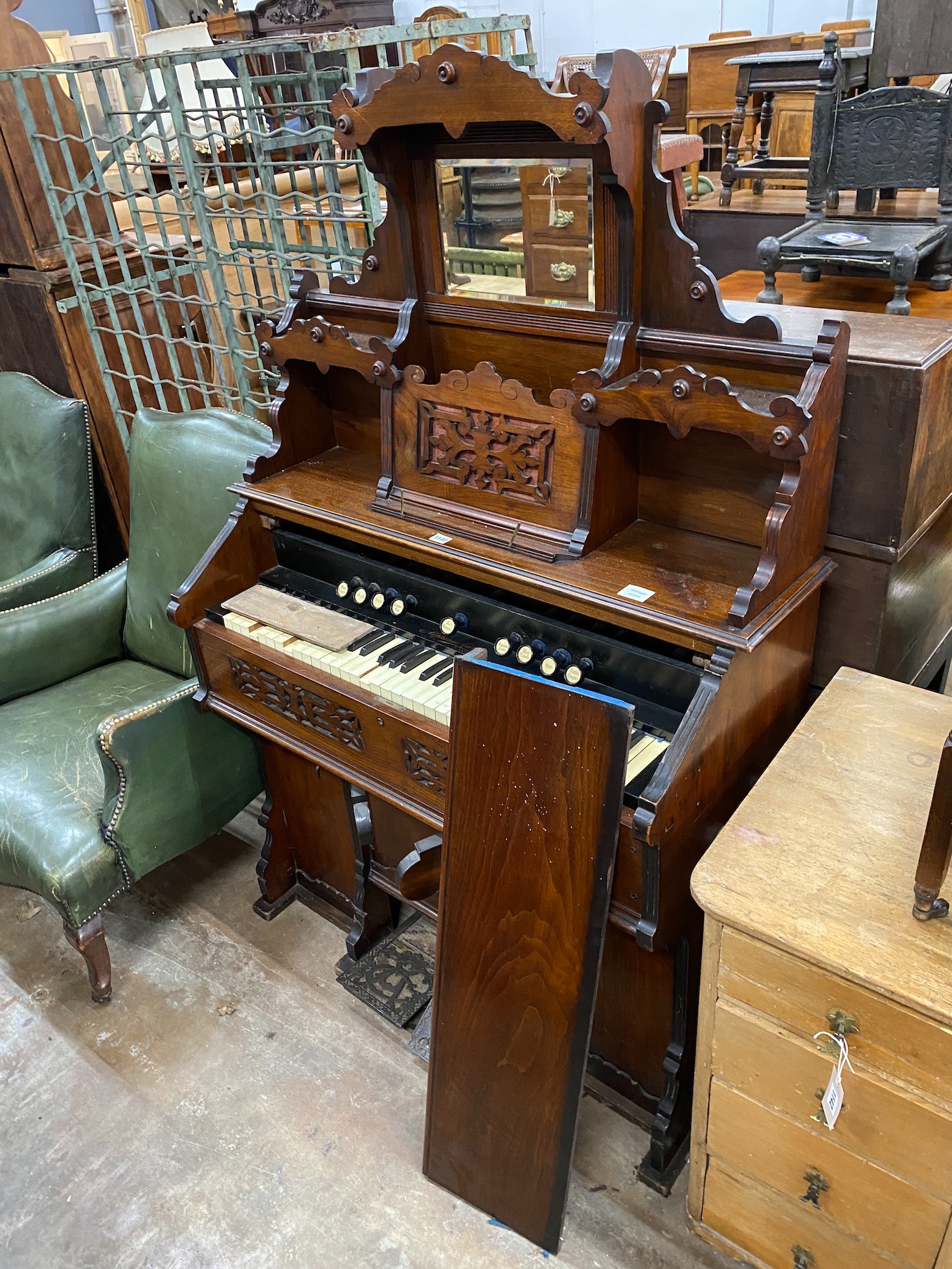 A late 19th century American mahogany cased chapel organ, width 104cm, depth 48cm, height 160cm